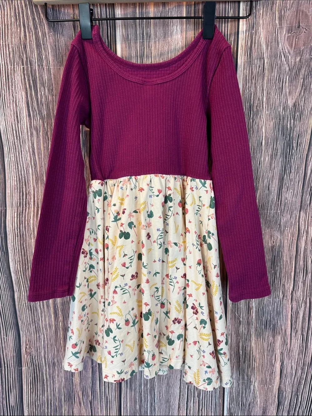 Tea Collection Plum Ribbed Top with Cream Floral Skirt